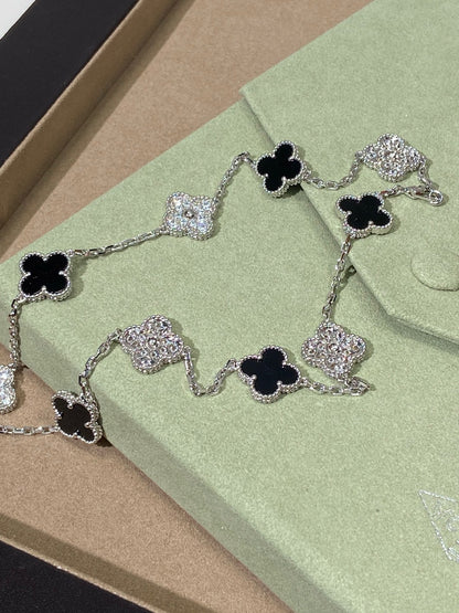 [Veyra Jewelry] Four-Leaf Clover Ten Elements Panda Diamond Silver Necklace