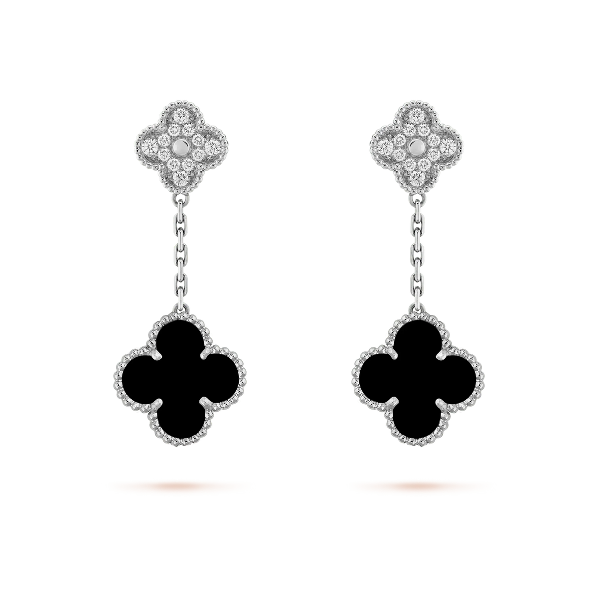 ¡®Veyra Jewelry¡¯CLOVER 2 MOTIFS  DIAMOND ONYX EARRINGS SILVER