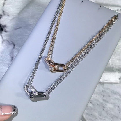 [Veyra Jewelry]T House Diamond-Set Double Chain Link Pendant Necklace