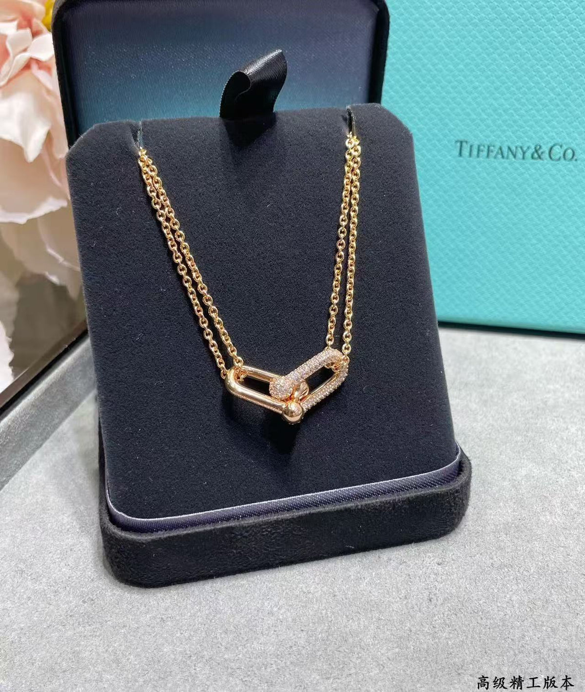 [Veyra Jewelry]T House Diamond-Set Double Chain Link Pendant Necklace