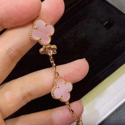 [Veyra Jewelry]CLOVER 5 MOTIFS Pink  AGATE  BRACELET