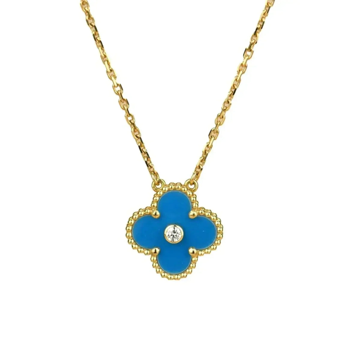 ¡®Veyra Jewelry¡¯CLOVER 15MM DIAMOND AND BLUE AGATE NECKLACE