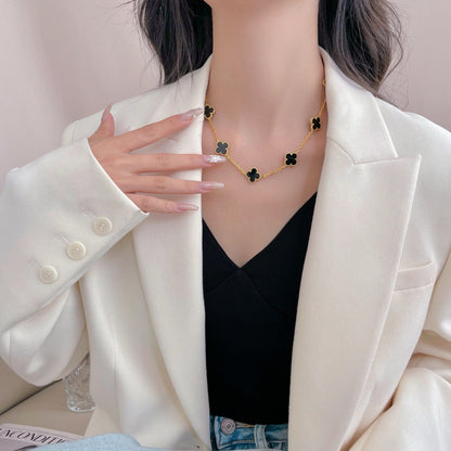 ¡®Veyra Jewelry¡¯CLOVER 10 MOTIFS ONYX NECKLACE