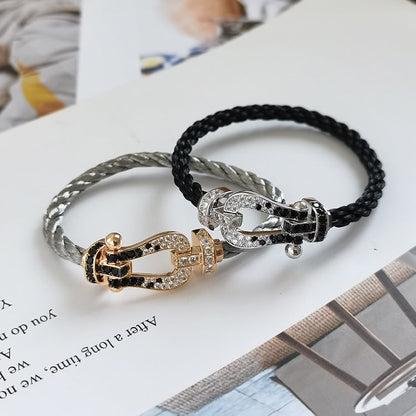 ¡®Veyra Jewelry¡¯FORCE LARGE HORSESHOE BLACK WHITE DIAMOND BRACELET ROSE GOLD