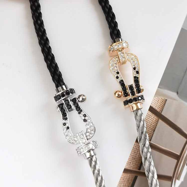 ¡®Veyra Jewelry¡¯FORCE LARGE HORSESHOE BLACK WHITE DIAMOND BRACELET SILVER