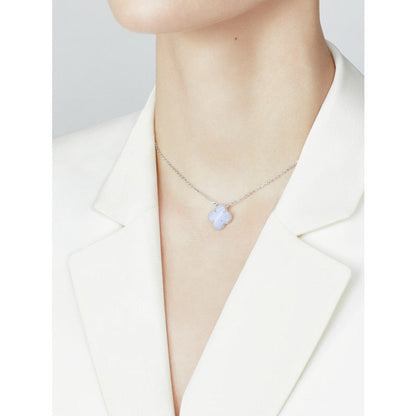 ¡®Veyra Jewelry¡¯CLOVER 15MM BLUE CHALCEDONY NECKLACE SILVER