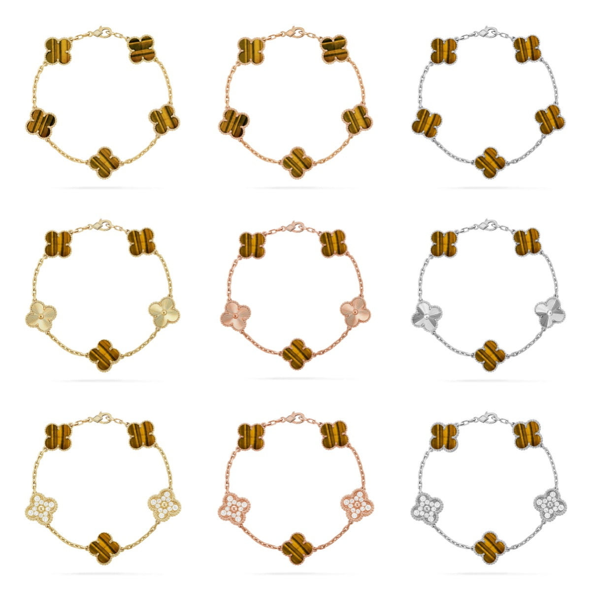 [Veyra Jewelry]New  CLOVER 5 MOTIFS TIGER EYE BRACELET COLLECTION