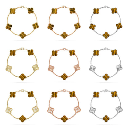 [Veyra Jewelry]New  CLOVER 5 MOTIFS TIGER EYE BRACELET COLLECTION