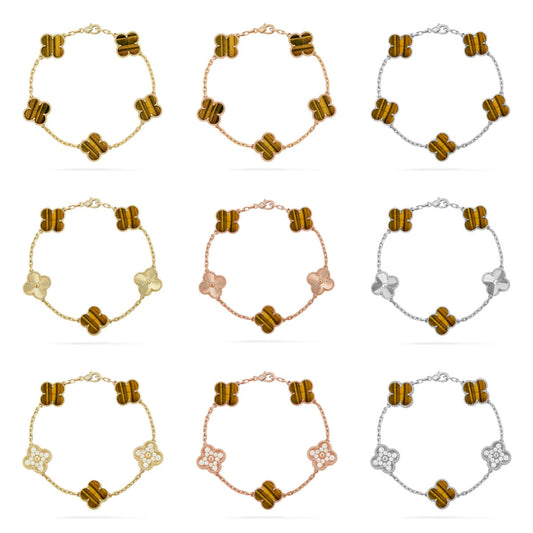 [Veyra Jewelry]New  CLOVER 5 MOTIFS TIGER EYE BRACELET COLLECTION