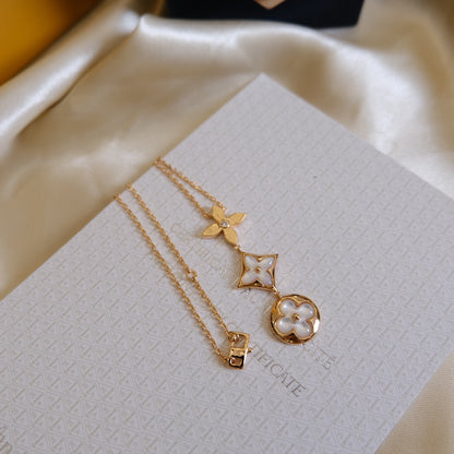 ¡®Veyra Jewelry¡¯COLOR BLOSSOM LARIAT NECKLACE PINK GOLD WHITE MOTHER PEARL AND DIAMOND