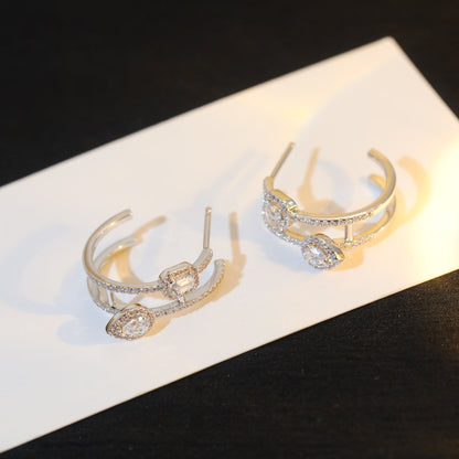 [Veyra Jewelry]CREOLES MY TWIN 2 RANGS SILVER DIAMOND EARRINGS