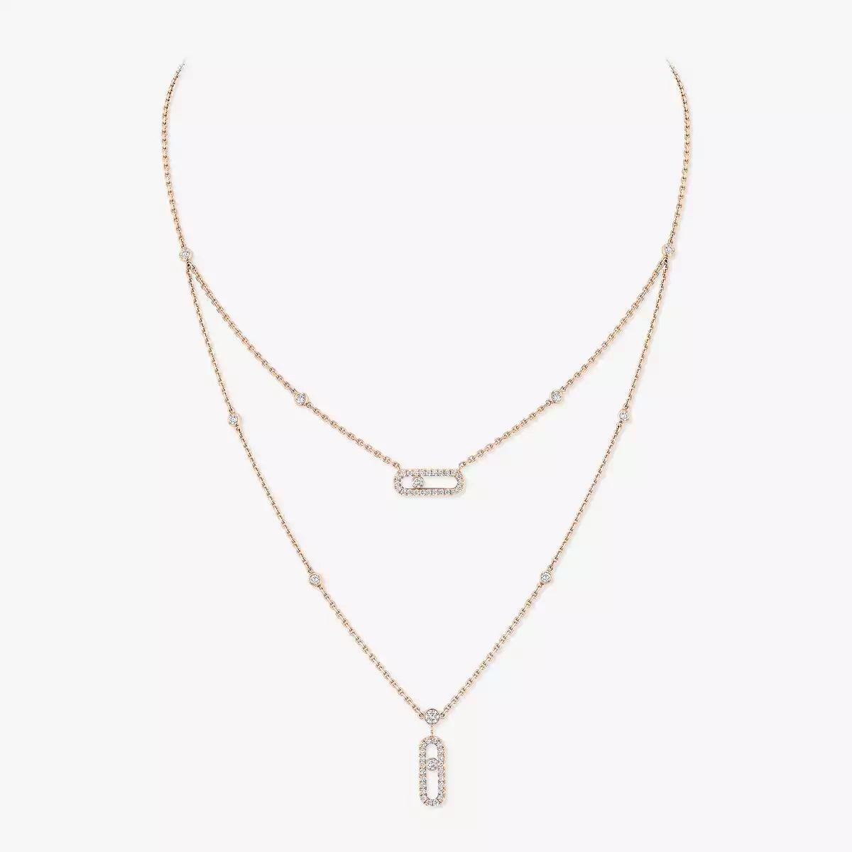 [Veyra Jewelry]2 Rows Rose Gold Diamond Pave_ Necklace Move Uno