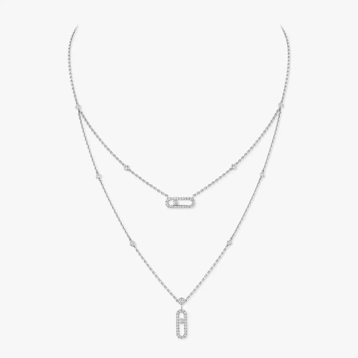 [Veyra Jewelry]2 Rows Rose Gold Diamond Pave_ Necklace Move Uno