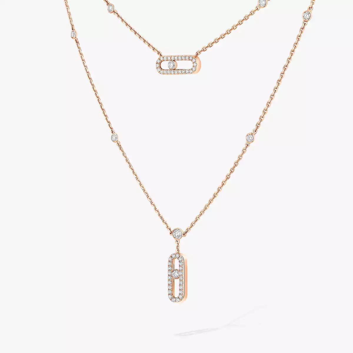 [Veyra Jewelry]2 Rows Rose Gold Diamond Pave_ Necklace Move Uno