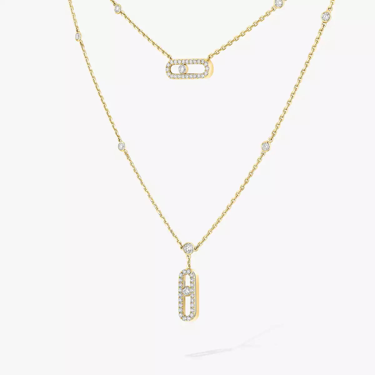 [Veyra Jewelry]2 Rows Rose Gold Diamond Pave_ Necklace Move Uno