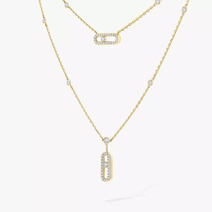 [Veyra Jewelry]2 Rows Rose Gold Diamond Pave_ Necklace Move Uno