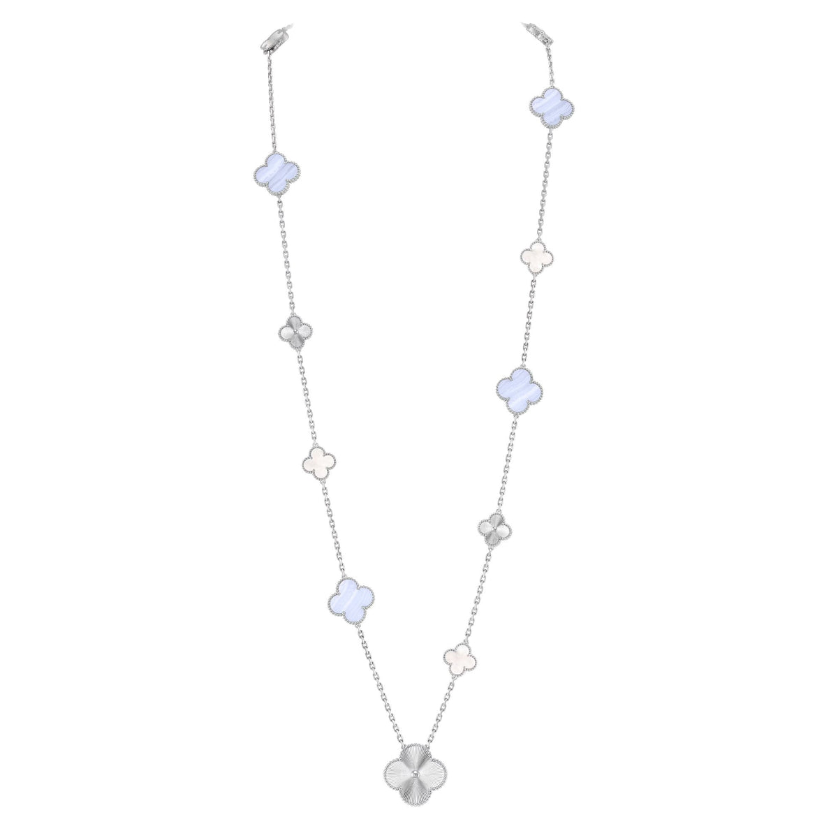 [Veyra Jewelry]DETACHABLE CLOVER 15(11+4) FLOWER SILVER NECKLACE SET