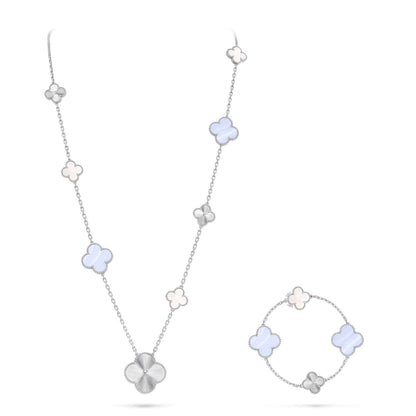 [Veyra Jewelry]DETACHABLE CLOVER 15(11+4) FLOWER SILVER NECKLACE SET