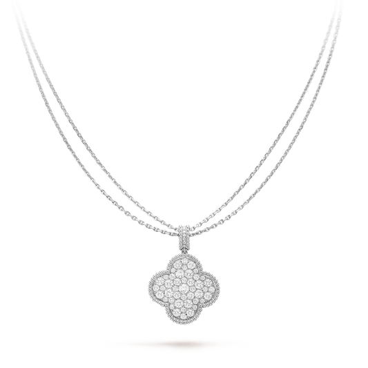 ¡®Veyra Jewelry¡¯CLOVER 25MM SILVER FULL DIAMOND BIG CLOVER NECKLACE
