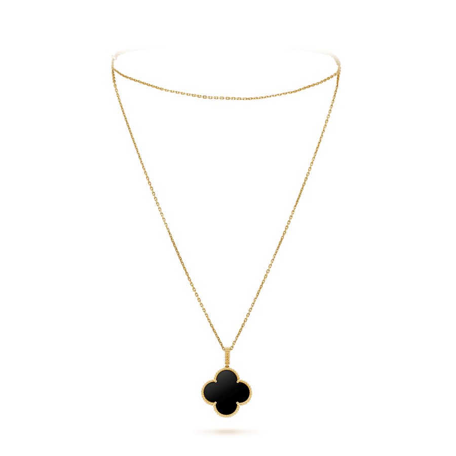 ¡®Veyra Jewelry¡¯CLOVER 25MM GOLD ONYX BIG CLOVER NECKLACE