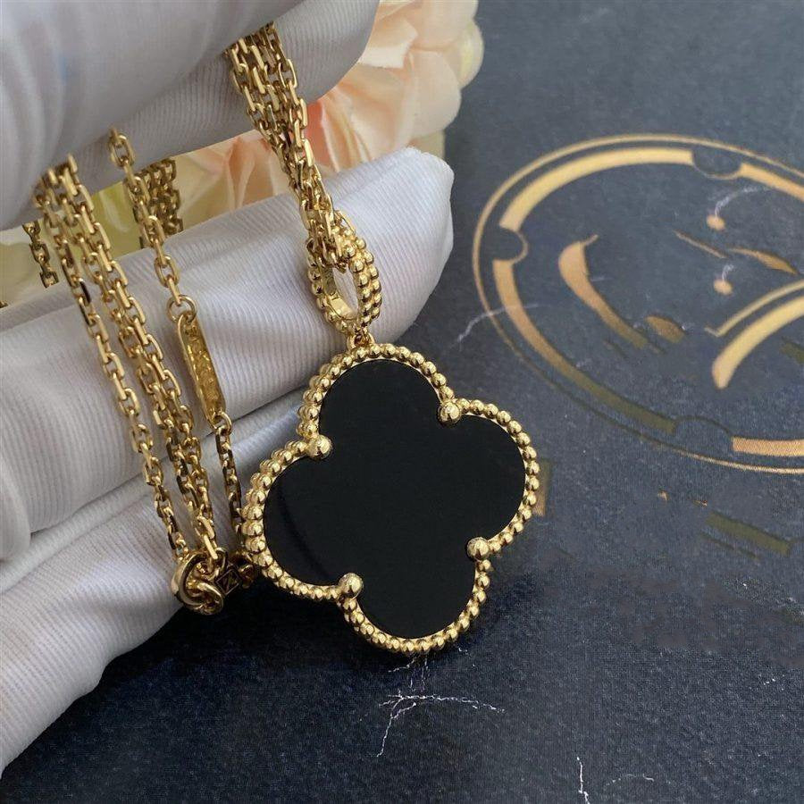 ¡®Veyra Jewelry¡¯CLOVER 25MM GOLD ONYX BIG CLOVER NECKLACE