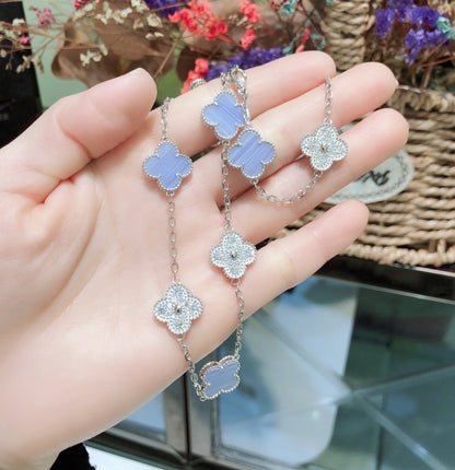 ¡®Veyra Jewelry¡¯CLOVER 10 MOTIFS CHALCEDONY DIAMONDS SILVER NECKLACE